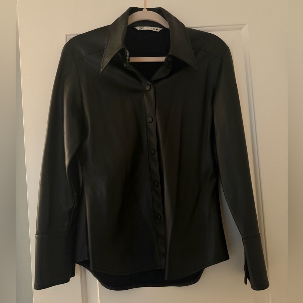 Zara Faux Leather Button Up Shirt size Small